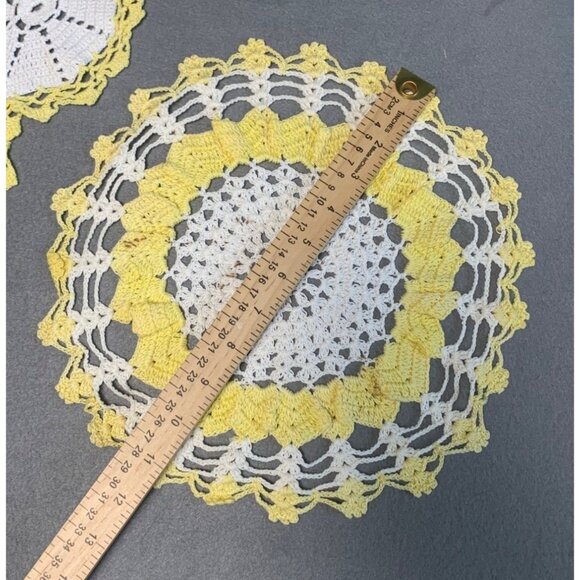 Vintage Yellow & White Crochet Doilies Set - Handmade Home Decor - Picture 8 of 11